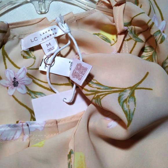 Lauren Conrad Floral Print Cap Sleeve Yellow Women's Blouse Top- Size M - Picture 3 of 4